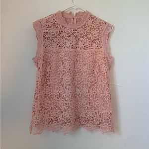 New Nanette Lepore Pink Crochet Lace Spring Top